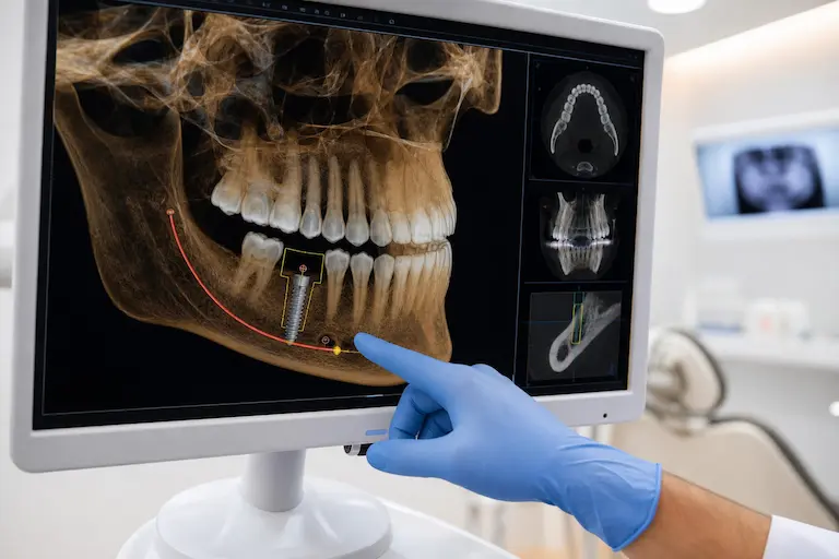 مراحل ایمپلنت دندان از ابتدا تا نصب روکش 3 تصویربرداری CBCT قبل از کاشت ایمپلنت دندان